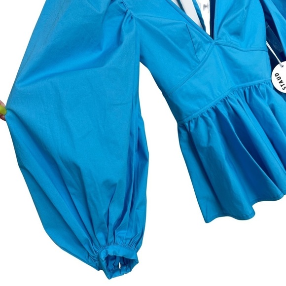 STAUD Luna Puff Sleeve Peplum Top Bright Blue Size 00 NEW WITH TAGS Retail 225 - Picture 4 of 10